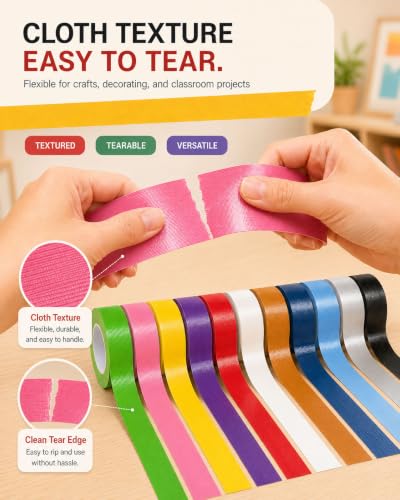 Image of 24 Pack Colored Duct Tape Heavy Duty Rainbow Bright Variety Bulk