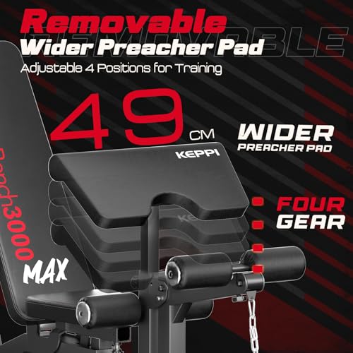 Keppi Weight Bench, 600kg Capacity Heavy-Duty Adjustable Gym Bench for Home, Bench Press Training with Leg Extension, Preacher Pad, and Incline/Decline/Flat Adjustments Workout Bench - Bench3000 Max - Image 4