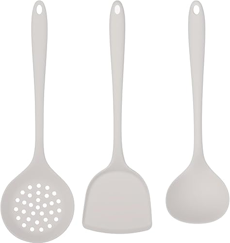 Juego de utensilios de cocina de silicona, 3 herramientas de cocina (espátula, cucharón de sopa, cuchara ranurada), resistente al calor,
