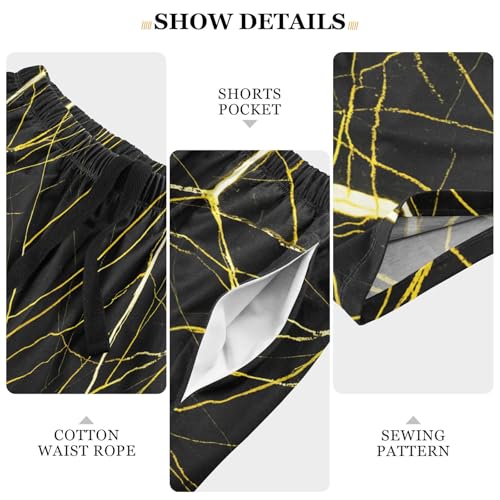 Marble Texture Black Pajama Shorts for Men Lounge Pants Sleeping Shorts Men'S Pajama Bottoms with Pockets, S-XXL-XXL4