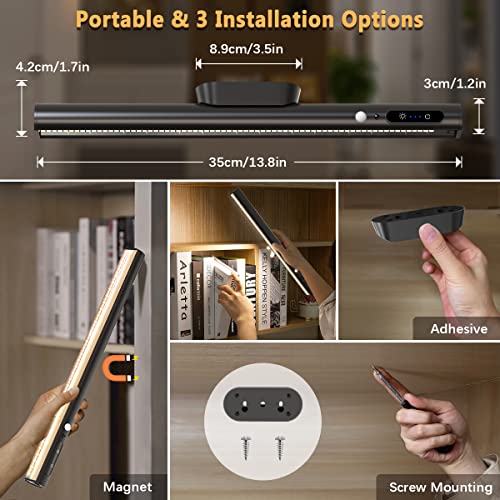 Image of Battery Powered Operated Wall Strip Light with Motion Sensor | LED Light Bar, Rechargeable Magnetic Under Cabinet Lighting Wireless with Remote Control for Desk Mirror Closet Black
