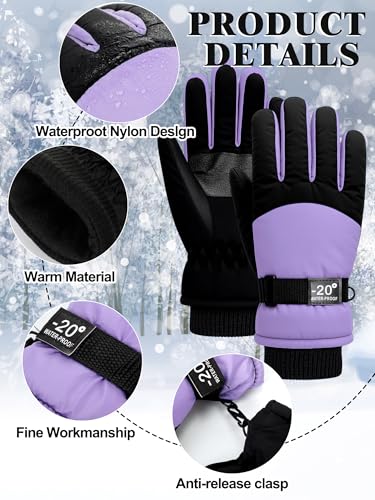Image of Geyoga Kids Waterproof Winter Snow Ski Gloves for Boy Girl Outdoor Warm Thickening Snowboard Gloves