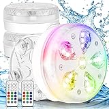 HIBOER Poolbeleuchtung Unterwasser LED Licht Wasserdichte mit RF Fernbedienung, Timer, RGB 16 LEDs, Saugnapf und Magnet für Pool Aquarium Teich Vase Party Whirlpool Beleuchtung Deko (4er-Set)