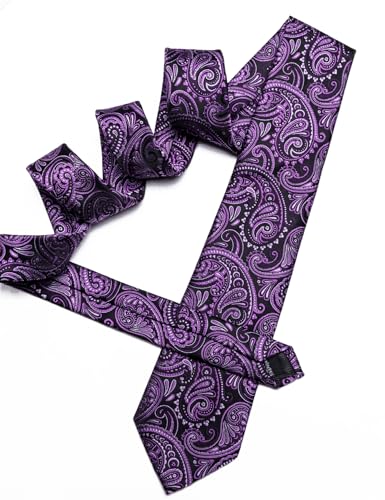 Image of YOHOWA Mens Ties Set Wedding Paisley Neckties with Handkerchief Cufflinks Formal Business
