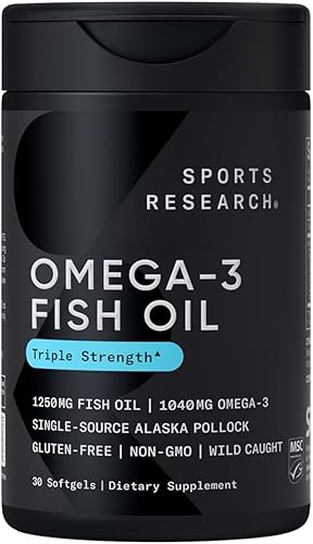 Miniatura 3 de Sports Research Aceite de pescado Omega 3 Triple Strength de 1250 mg de Wild Alaska Pollock  Suplemento de aceite de pescado sin eructos con Omega3s