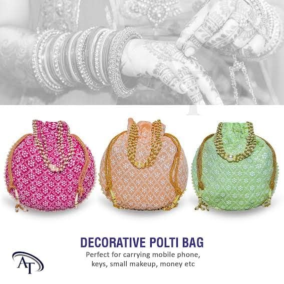 Image of Women Potli Bags | Zari Embroidered Silk With Drawstring | Traditional Return Gifts for Mehandi, Haldi, Baby Shower, Wedding, Sangeet, Seemantham