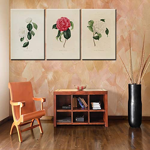 Tableau triptyque camélia pour raviver un mur blanc vide sans travaux