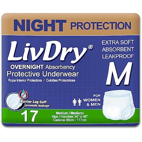 LivDry Adult M Incontinence Underwear, Overnight Comfort Absorbency, Leak Protection, Medium, 17-Pack Cover