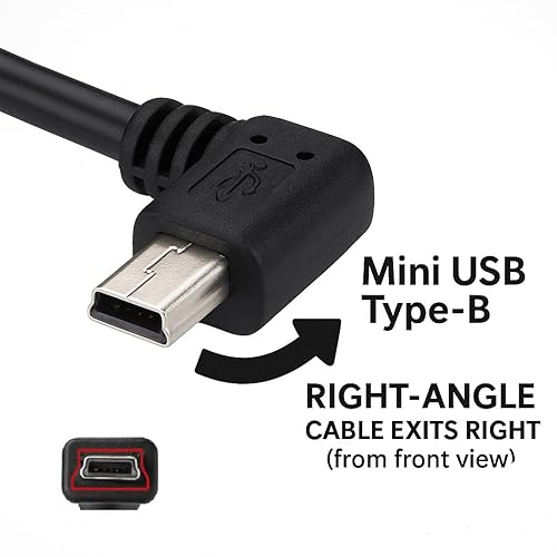 Miniatura 2 de 3M USB A a Mini B Cable USB de 90 grados de sincronización de datos con 5 clips de cableado para Nextbase Dash Cam Car GPS Navigator DVR Cámara