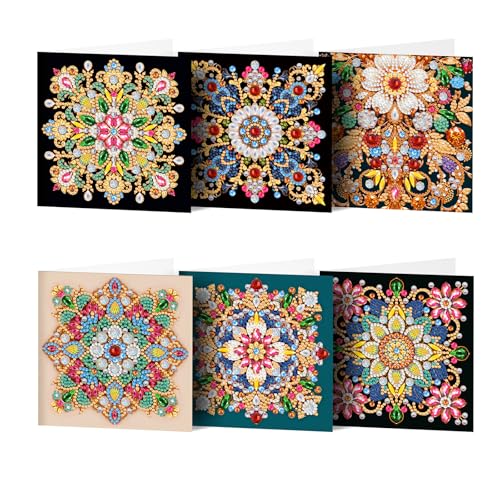 pigpigboss 6 Packs Mandala Diamond Art Greeting Card Kit