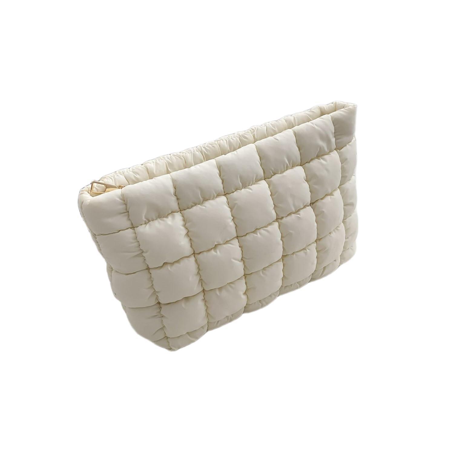 Grivaihi Puffy Quilted Makeup Bag, Cosmetic Bag, Travel Toiletry Organizer Pouch, Checkered Toiletry Zipper Pouch Purse for Women, Clutch for Women (White)-image-47