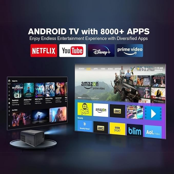 Image of TONZO T10 LED Projector | Android 6.0 | 5000 Lumens | Full HD 1080p Support | Wi-Fi | HDMI | USB | Home Theater Projector for Movies, Office, Gaming