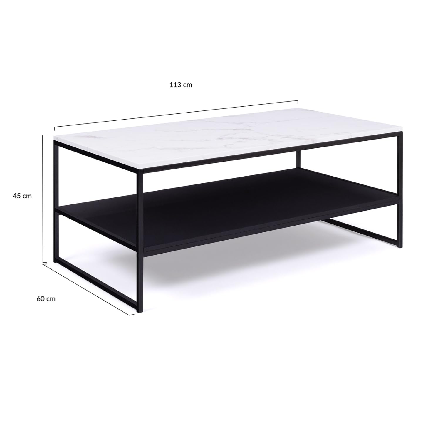 IDMarket - Tavolino con doppio piano, effetto marmo e legno nero, base in metallo ALASKA