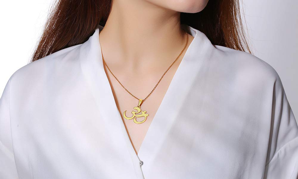 VNOX Acier inoxydable Om Mantra Indian Yoga Chakra Aum Bouddhisme Pendentif Collier pour hommes Femmes,Chaîne libre