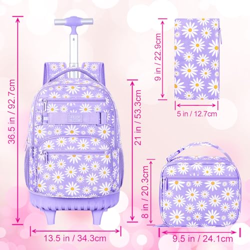 Rolling Backpack for Girls, Women Roller Wheels Bookbag, Laptop Daisy Wheeled School Bag with Wheels for Teens4