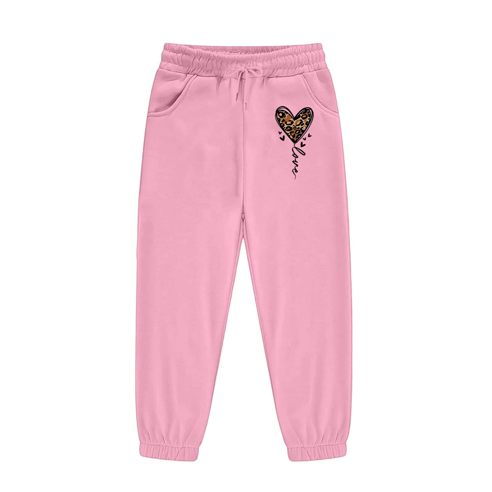 Ensemble Fille, De Survêtement À Capuche Pour Filles, Imprimé Léopard Et Cœur, En Polaire, Style Jogging, Avec Poches, Idéal Pour Une Tenue Décontractée., Ajustement Parfait