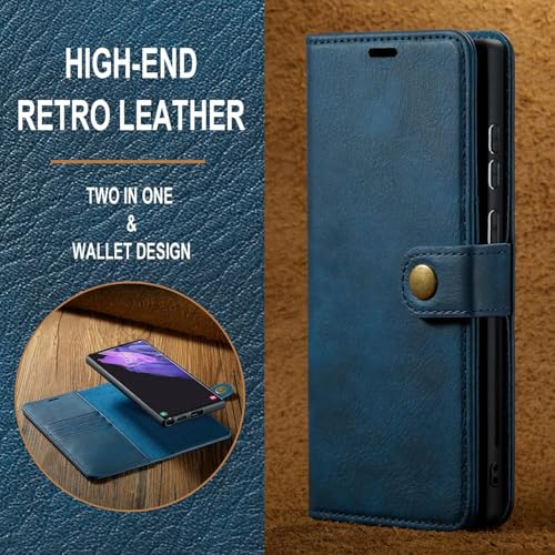 Image of Scalebee BackCover for Samsung Galaxy S23 Ultra Magnetic Detachable 2 in 1 Split Leather Wallet Phone Cover,Genuine Leather Wallet Case,Magnetic Pouch Shell (Blue)