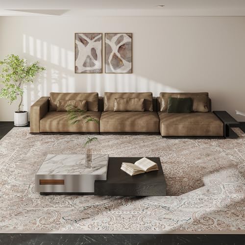 Vintage 8x10 Washable Area Rug, Low-Profile Large Area Rug with Non-Slip Backing & Durable Edge Binding, Pet-Friendly Carpet, Large Rug for Living Room, Bedroom, Dinning Room