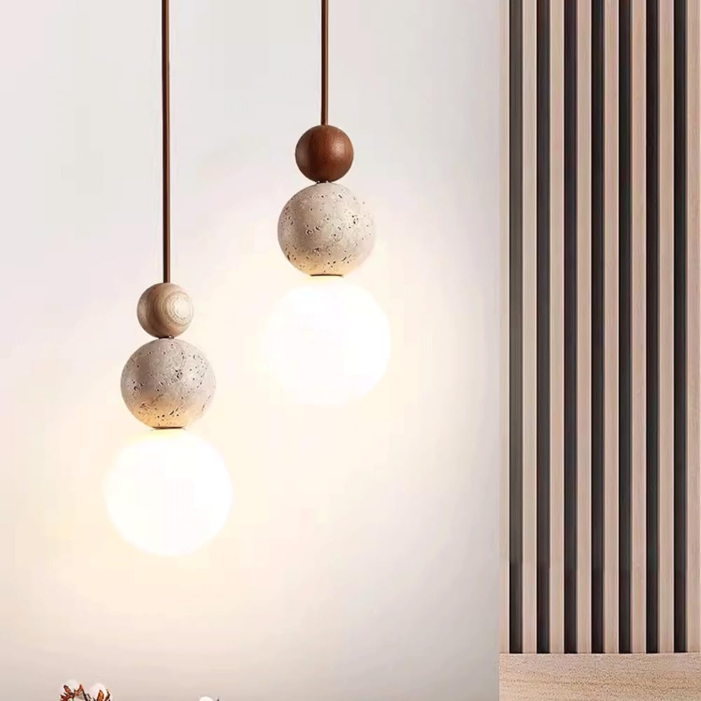 Wabi Sabi kamienna lampa wisząca styl japoński żółty trawertyn lampa wisząca regulowana drewniana kuchnia wyspa oprawa oświetleniowa Mini Globe szklane oświetlenie wiszące do sypialni restaura