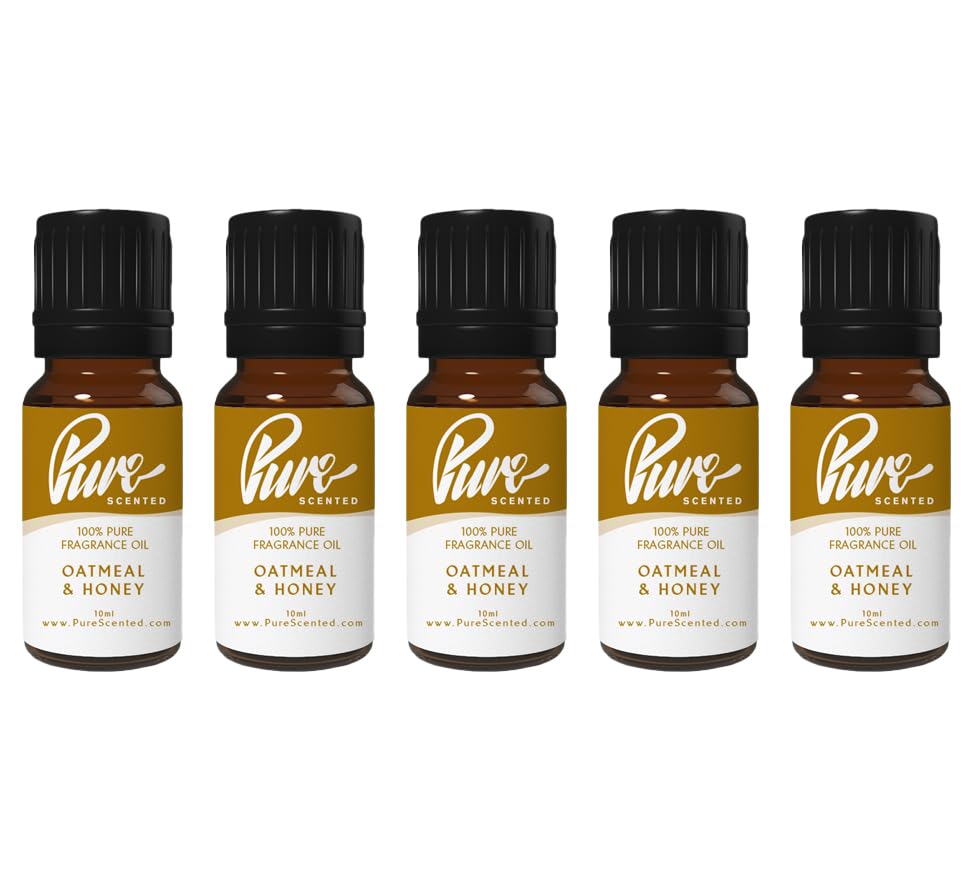 Pure Scented 50ml Fragrance Oils - 5 x 10ml Suitable for Candles, Soaps, Slime, Diffusers, Cosmetics, Wax Melts, Designer (5 x 10ml, Oatmeal & Honey)