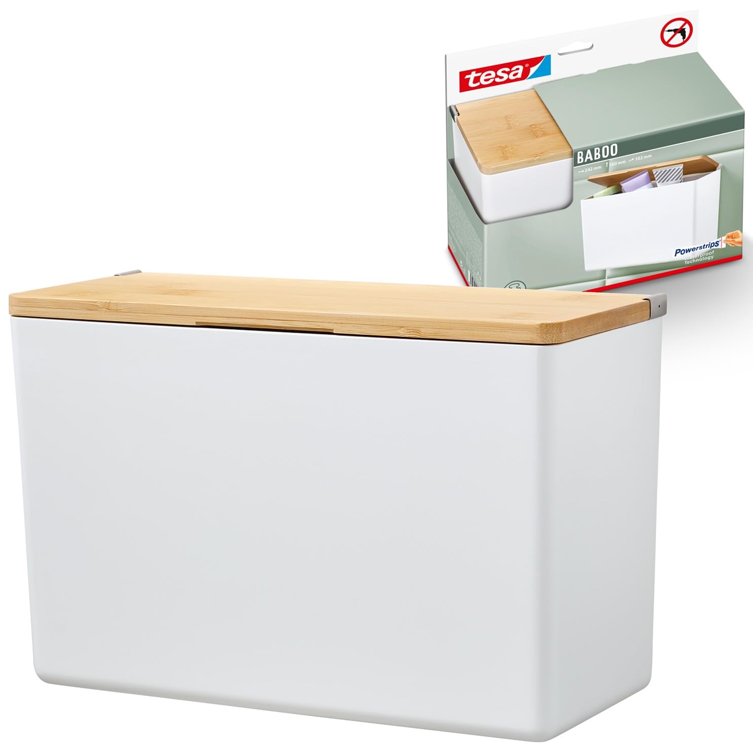 Boîte de rangement tesa Baboo XL blanche et bambou fixation murale design