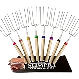 SUMPRI Marshmallow Roasting Sticks (Set of 8) Smores Skewers Telescoping Rotating Forks -Hot Dog Extendable Steel Fork -Fire Pit, Outdoor, Fireplace, Campfire Accessories -Multicolored Camping Kit