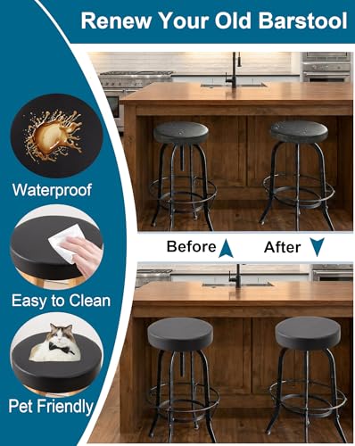 Image of CRFATOP 2 Pack Waterproof Bar Stool Covers Round Seat Slipcover,M,Black | 12-15 In Stretch Counter Cushion Protector, Washable, Pet Friendly, for Bar Kitchen Living Room Decor, No Cushion or Pad