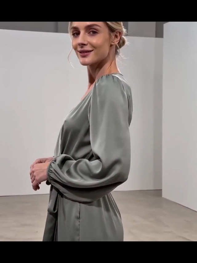 loose silk dress with sleeves Elegant Mid-Sleeve Wrap Dress