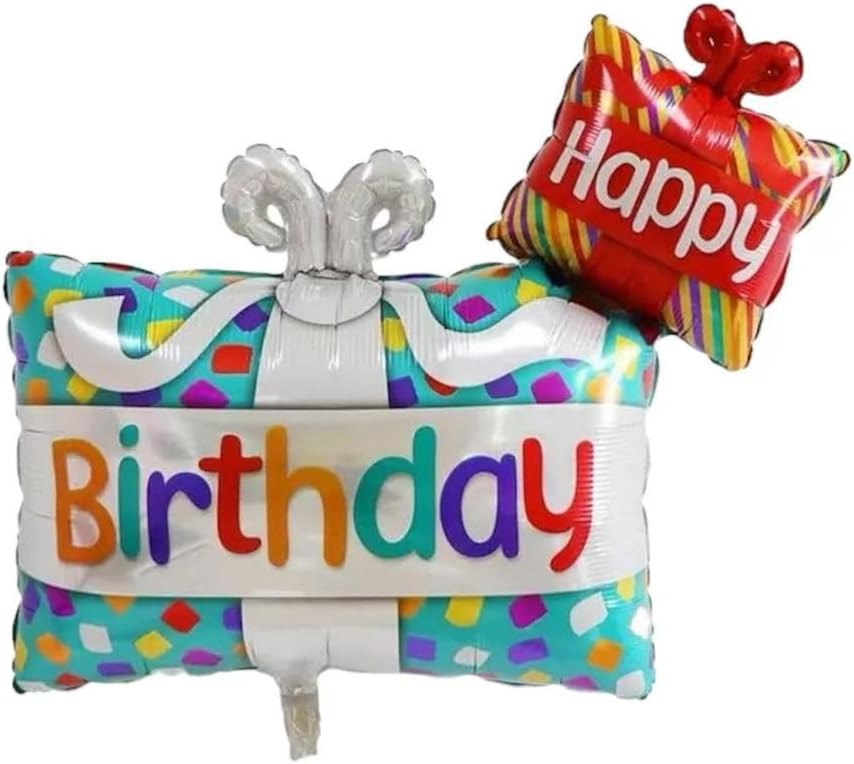 2 Pack Giant Birthday Foil Balloons Set (Colorful Birthday Gift Box(35X34in))