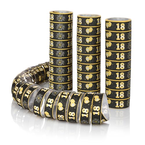 FunX Luftschlangen 18. Geburtstag 3er Pack - Gold Schwarze Party Deko und...