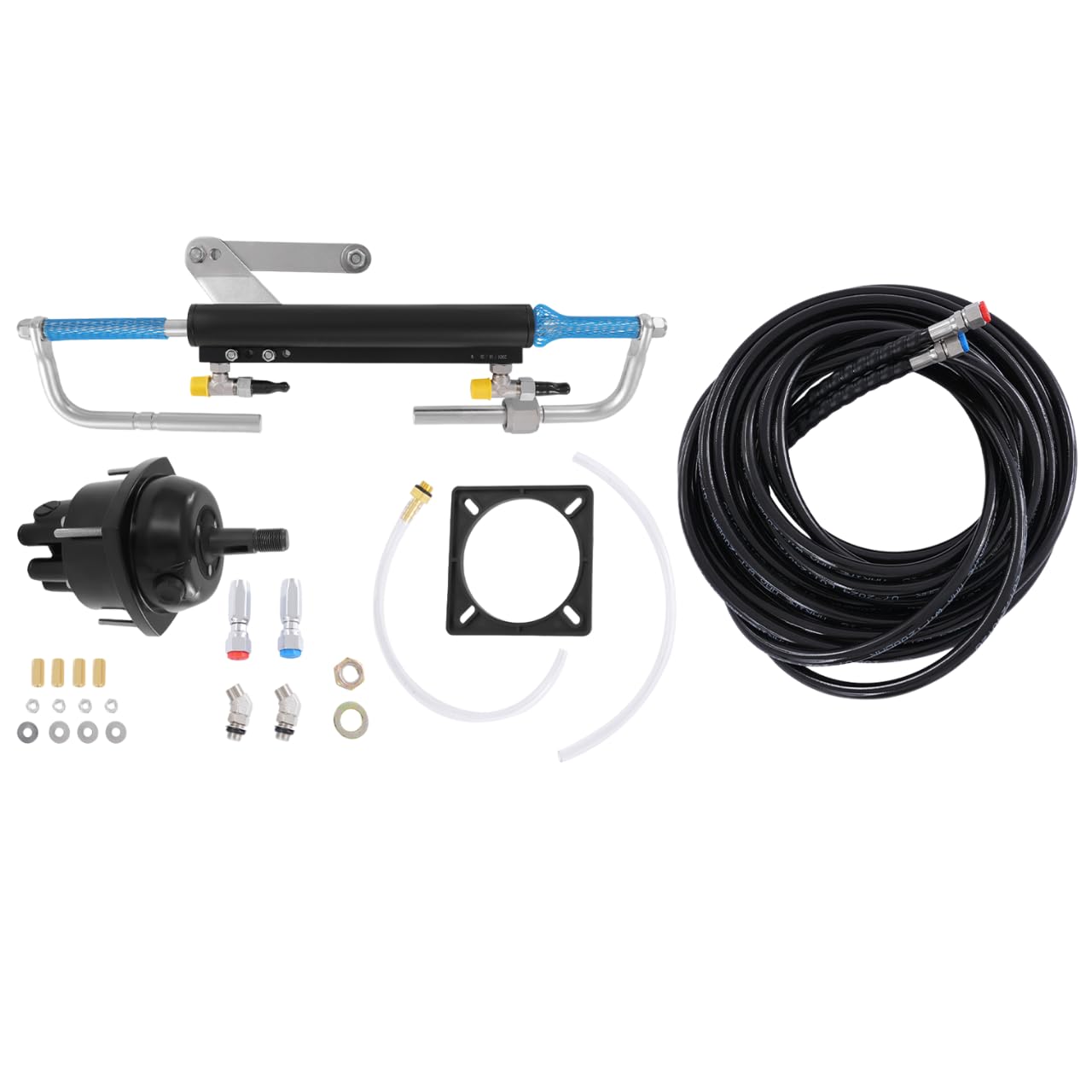 Set di sterzo idraulico per fuoribordo, 90 CV, sistema di sterzo con cilindro di bloccaggio bidirezionale e tubo di sterzo idraulico da 7 m, con pompa di sterzo per imbarcazioni marine a motore