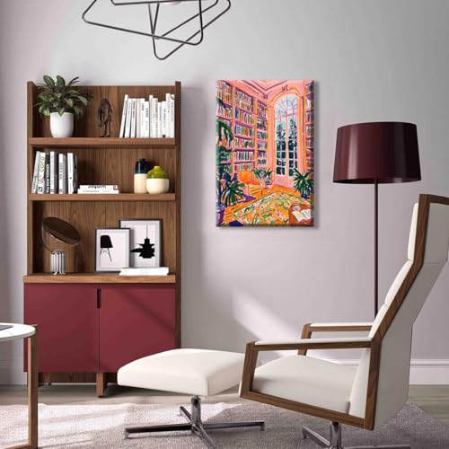 Image of Yaasilinage Henri Matisse Canvas Wall Art, Classic Pink Library Poster for Room Aesthetic, Retro Reading Book Wall Art, Bookish Literary Artwork, Famous Art Prints for Booknook 24x36in Wrapped Canvas