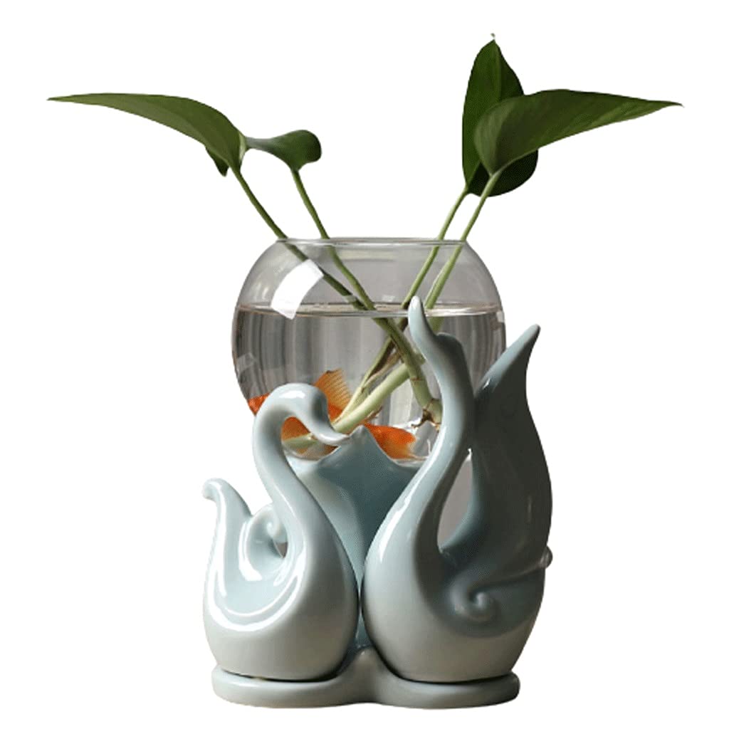 Ngdfgr Blue Unique Vase Glass Vases Flower Vase Fish Tank Hydroponics Decorative Centerpiece Terrarium Container Home Office Tablelop Fashion (Blue),