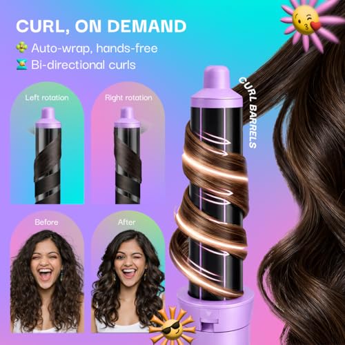 Image of Bombae Hairess Pro 5-in-1 Hair Multistyler for Women | 1000W Hot Air Brush with Ionic tech & Curling Styler with Auto Wrap and Bi-directional Curls |Blow Dry, Curl, Smooth & Volumise | 3 Heat Settings | Interchangeable Styling Attachments