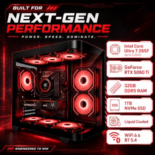 Image of Gaming PC Desktop Computer Core Ultra 7 265F up to 5.3GHz, RTX 5060 Ti