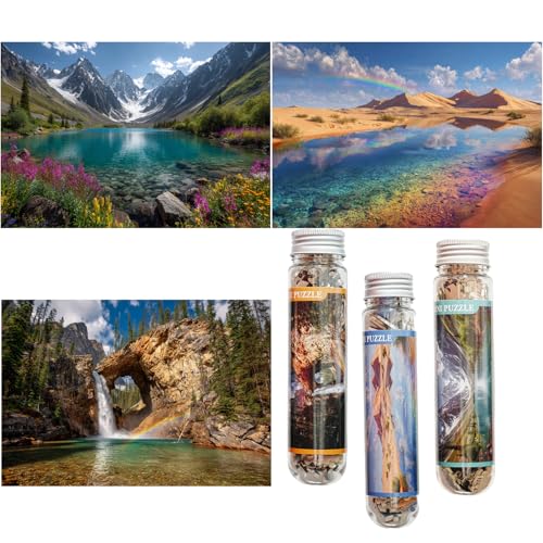 Rompecabezas pequeños para adultos mini piezas micro 3 paquetes | Rompecabezas pequeños desafiantes mini piezas pequeñas 150 piezas lagos montaña cascada naturaleza viaje rompecabezas 6 x 4 pulgadas miniatura 1