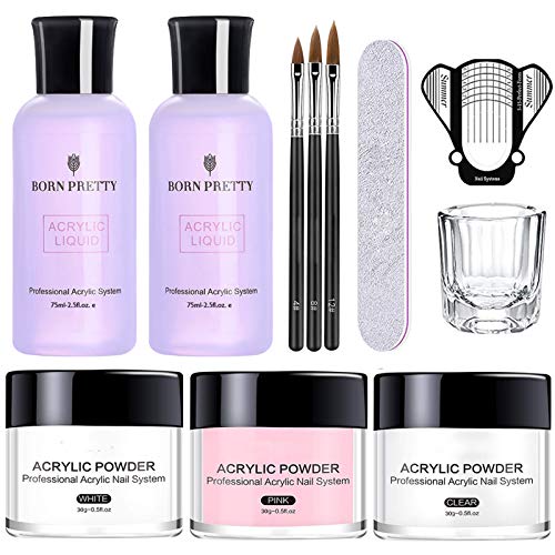 Acrylic Nail Kit, COOSA Professional Clear Acrylic Powder and Liquid Set, Acrylic Powder with Professional Liquid Monomer For Nail Extension Acrylic Nail Brush Nail Art Starter Kit