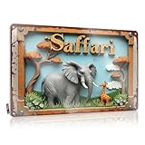 FZFN Funny Street Signs - Letrero de lata con texto en inglés 'Safari Adventure: elefante y jirafa en la naturaleza' (30 x 40 cm)