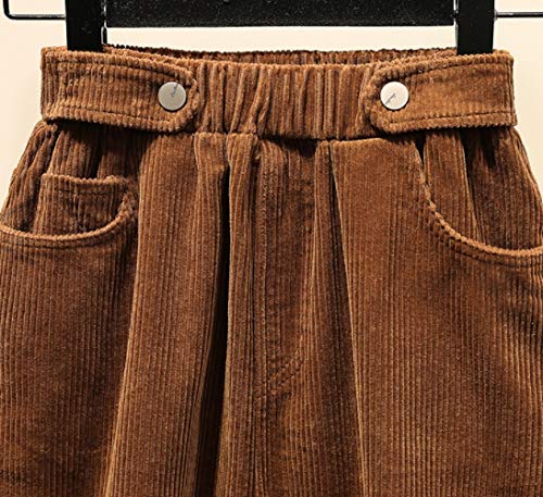 Chartou Women's Winter Corduroy Elastic Waist Ruffle A-Line Midi Long Skirt (Medium, Khaki) #TOP2