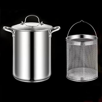 Pasta Pots 304 Stainless Steel Asparagus Pot, 4.5L / 5L Vegetable Asparagus Steamer Spaghetti Pasta Cooker Pot With Removable Basket And Visible Glass Lid, Oil Deep Fry Pan, Silver Size 4.5L