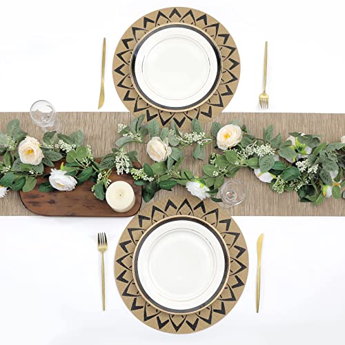 Shacos HU-XI-201 Round Vinly Placemats Set Of 6 Boho Flower Print Place Mats Wipeable Non Slip Stain Heat Resistant Woven Table Mats Indoor Outdoor thumb #8