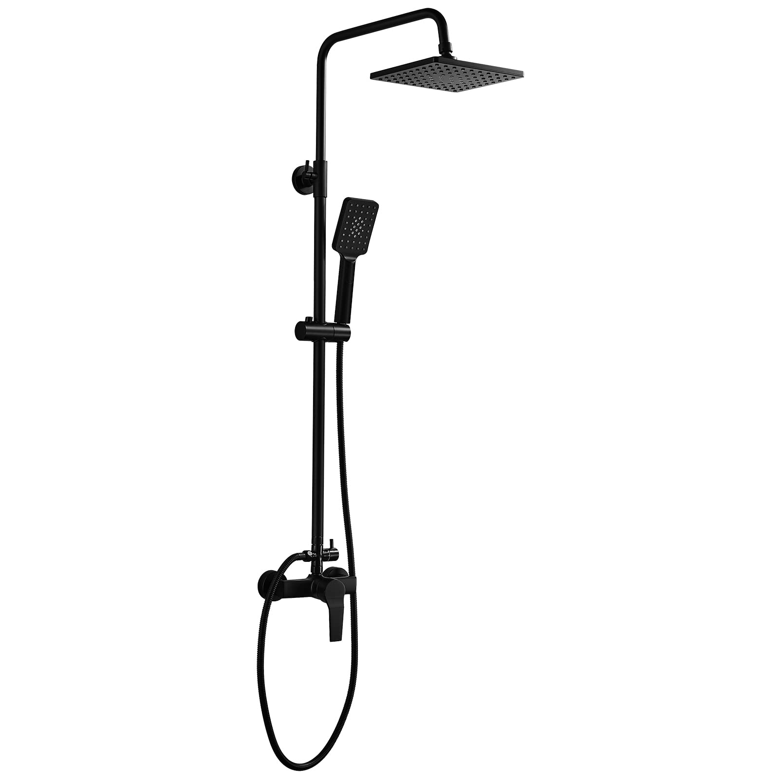 Columna Ducha con Grifo Negro, Altura Regulable 110-145cm, Conjunto Completo con Grifo Monomando, Sistema de Lluvia Cuadrada 21x21cm, Ducha de Mano de 3 Modos, Manguera 1.5 m