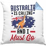 Trendation Auslandsjahr Geschenk Abschied Kissen mit Füllung 40x40 Australien is Calling and I Must Go Australia Abschiedsgeschenk (Blau)