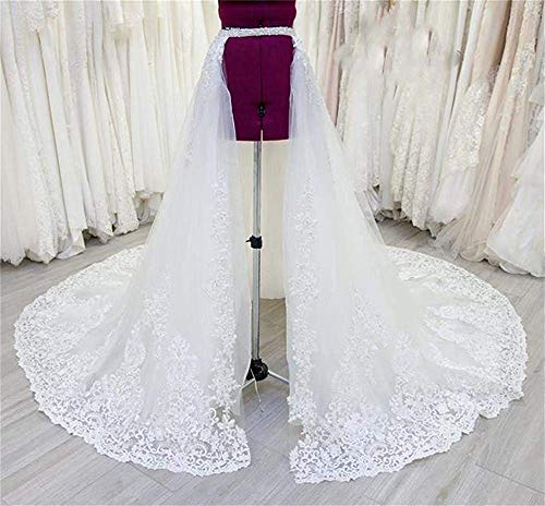 EllieHouse Luxury 3 Layers Lace Appliques Beaded Crystal Detachable Train Tulle Bridal Wedding Overskirt 20193