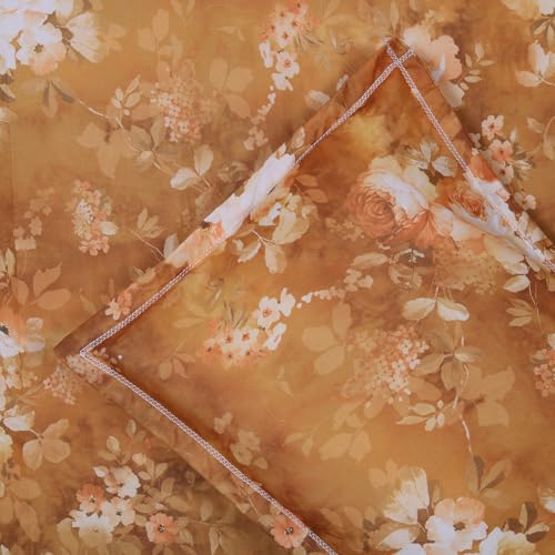 Image of Cloth Fusion Cotton Feel Pillow Covers Set of 2 with Envelope Closure (17X27 Inches, Copper Flora)