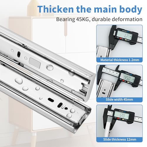 10 inch Drawer Slides 4 Pairs (8pcs) Soft Self Close Full Extension Ball Bearing Drawer Rails Side Mount Metal Dresser Runners for File Cabinet Trash Can Kitchen Wardrobe Glides 10" 100 LB Capacity by Sulawskys - Image 7