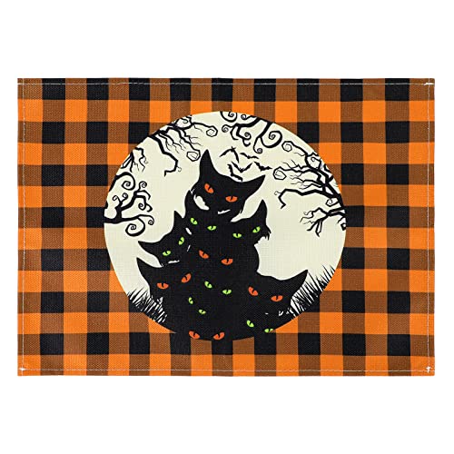 Image of Placemats Set of 6 Halloween Pumpkin Kitchen Table Mats Set of 4 Halloween Ghost Marble Kitchen Accessories Non Slip Placemats Bats Set of 6