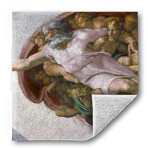 ハンドタオル 【世界の名画】 ミケランジェロ ハンカチ ソフト 吸水力 汗 ☆ルネサンス☆ 宗教画 art 絵画 芸術 名画 お洒落 スポーツ 登山旅行 肌触り ポリエステル素材(20×20cm, アダムの創造)