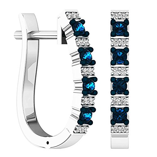 Dazzlingrock Collection 0.35 Carat (ctw) Round White & Blue Diamond Ladies Hoop Earrings 1/3 CT, Sterling Silver