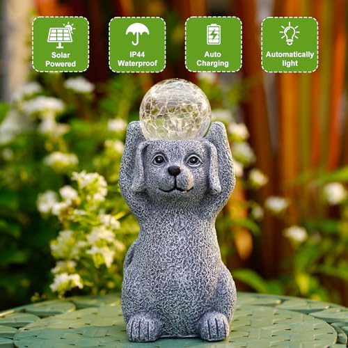 Yeomoo Hund Figuren mit Solarlampen Gartendeko für Draußen - Dog Gartenfiguren mit Solar Ball Geschenke für Frauen Männer Mama Geburtstag Wasserdicht Solar Deko für Garten Balkon Terrassen Zimmer